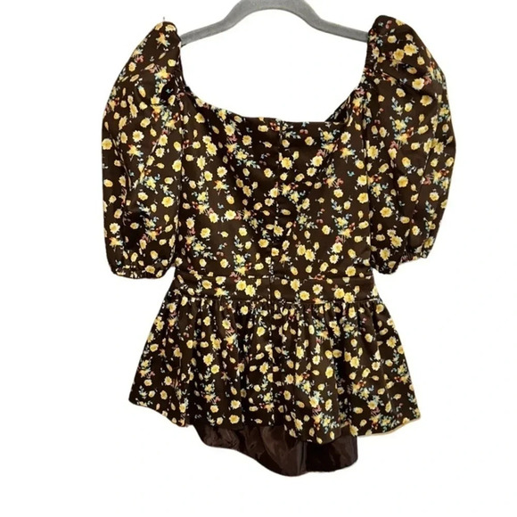 Autumn Adeigbo Bridgette Floral Cut-Out Preplum Blouse Size 10 - Picture 6 of 11